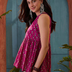 Stylum Women's Pink Buti Printed Cotton Empire Top (TOPPINKMETER)