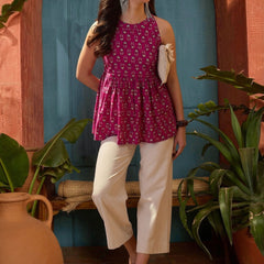 Stylum Women's Pink Buti Printed Cotton Empire Top (TOPPINKMETER)