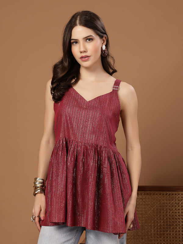 Stylum Women's Pink Woven Design Shimmer Lurex Cotton Empire Top (TOPPINKPOPPINS)