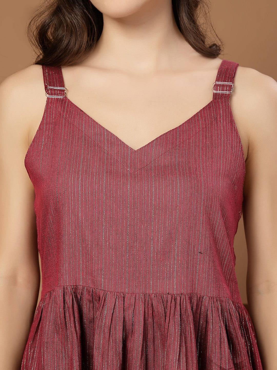 Stylum Women's Pink Woven Design Shimmer Lurex Cotton Empire Top (TOPPINKPOPPINS)