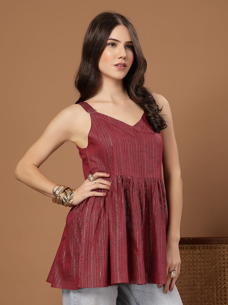 Stylum Women's Pink Woven Design Shimmer Lurex Cotton Empire Top (TOPPINKPOPPINS)