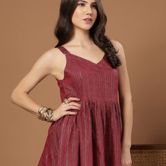 Stylum Women's Pink Woven Design Shimmer Lurex Cotton Empire Top (TOPPINKPOPPINS)