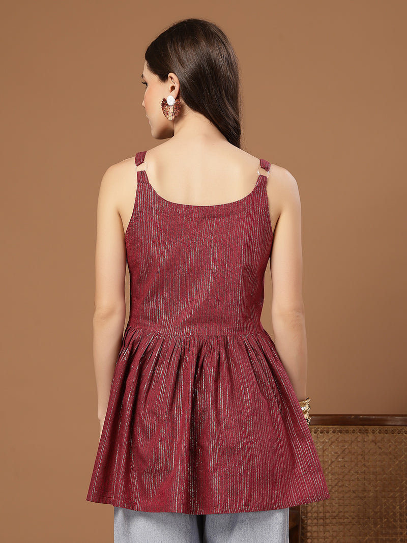 Stylum Women's Pink Woven Design Shimmer Lurex Cotton Empire Top (TOPPINKPOPPINS)