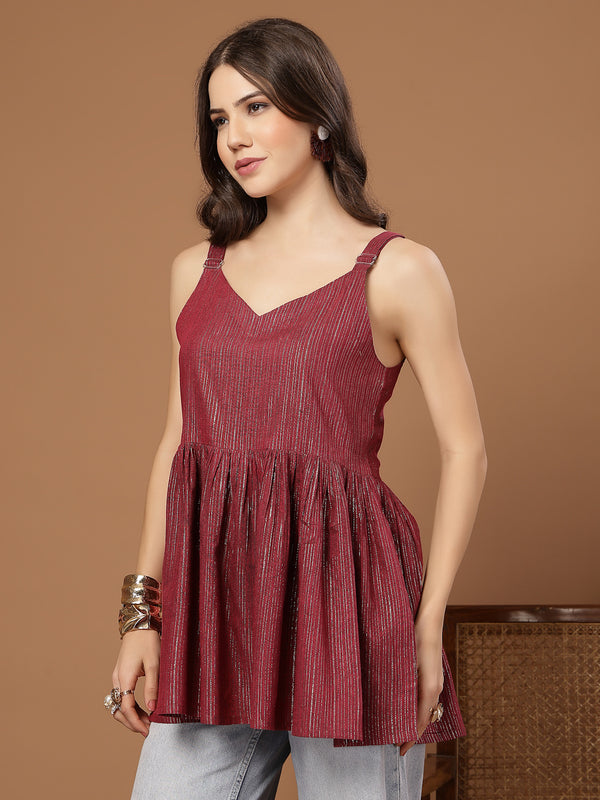 Stylum Women's Pink Woven Design Shimmer Lurex Cotton Empire Top (TOPPINKPOPPINS)