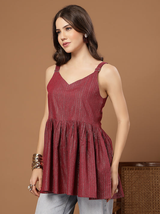 Stylum Women's Pink Woven Design Shimmer Lurex Cotton Empire Top (TOPPINKPOPPINS)