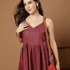 Stylum Women's Pink Woven Design Shimmer Lurex Cotton Empire Top (TOPPINKPOPPINS)