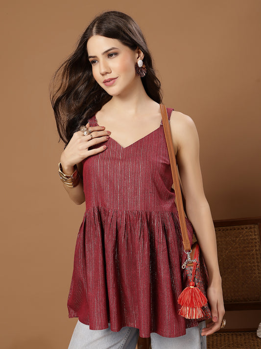 Stylum Women's Pink Woven Design Shimmer Lurex Cotton Empire Top (TOPPINKPOPPINS)