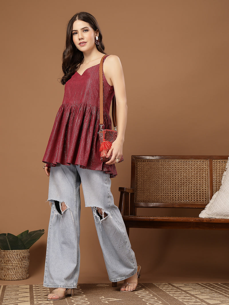 Stylum Women's Pink Woven Design Shimmer Lurex Cotton Empire Top (TOPPINKPOPPINS)