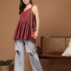 Stylum Women's Pink Woven Design Shimmer Lurex Cotton Empire Top (TOPPINKPOPPINS)