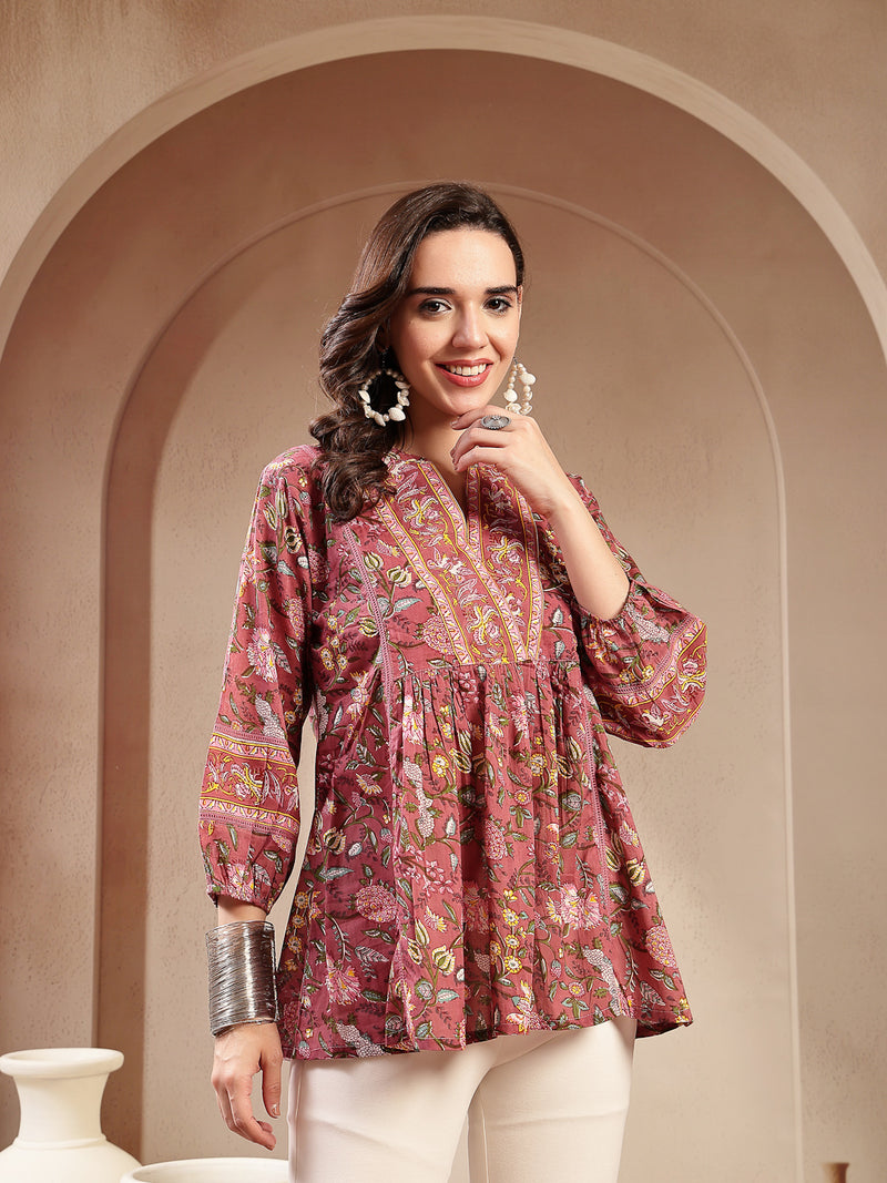 Stylum Women's Pink Floral Printed Cotton Empire Top (TOPPINKRAAGI)