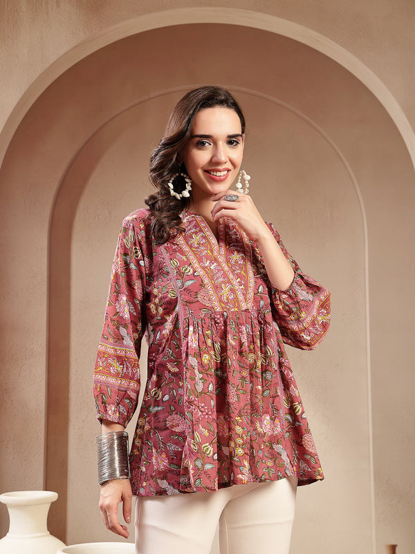 Stylum Women's Pink Floral Printed Cotton Empire Top (TOPPINKRAAGI)