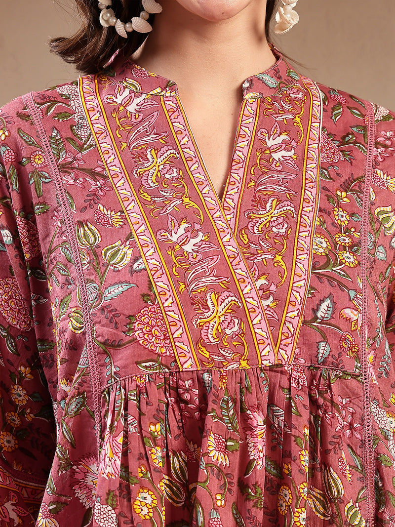 Stylum Women's Pink Floral Printed Cotton Empire Top (TOPPINKRAAGI)