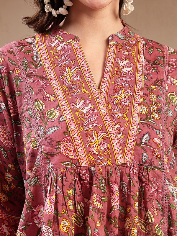 Stylum Women's Pink Floral Printed Cotton Empire Top (TOPPINKRAAGI)