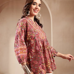 Stylum Women's Pink Floral Printed Cotton Empire Top (TOPPINKRAAGI)