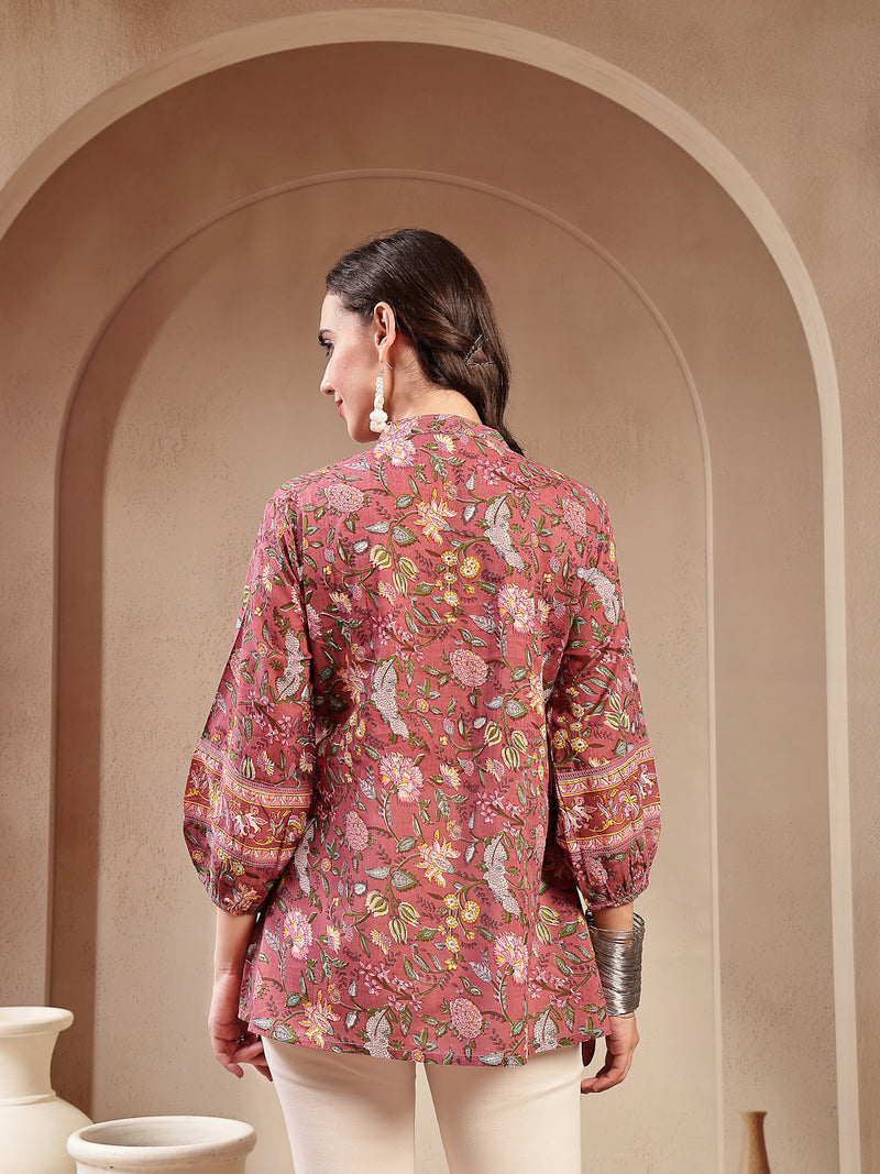 Stylum Women's Pink Floral Printed Cotton Empire Top (TOPPINKRAAGI)