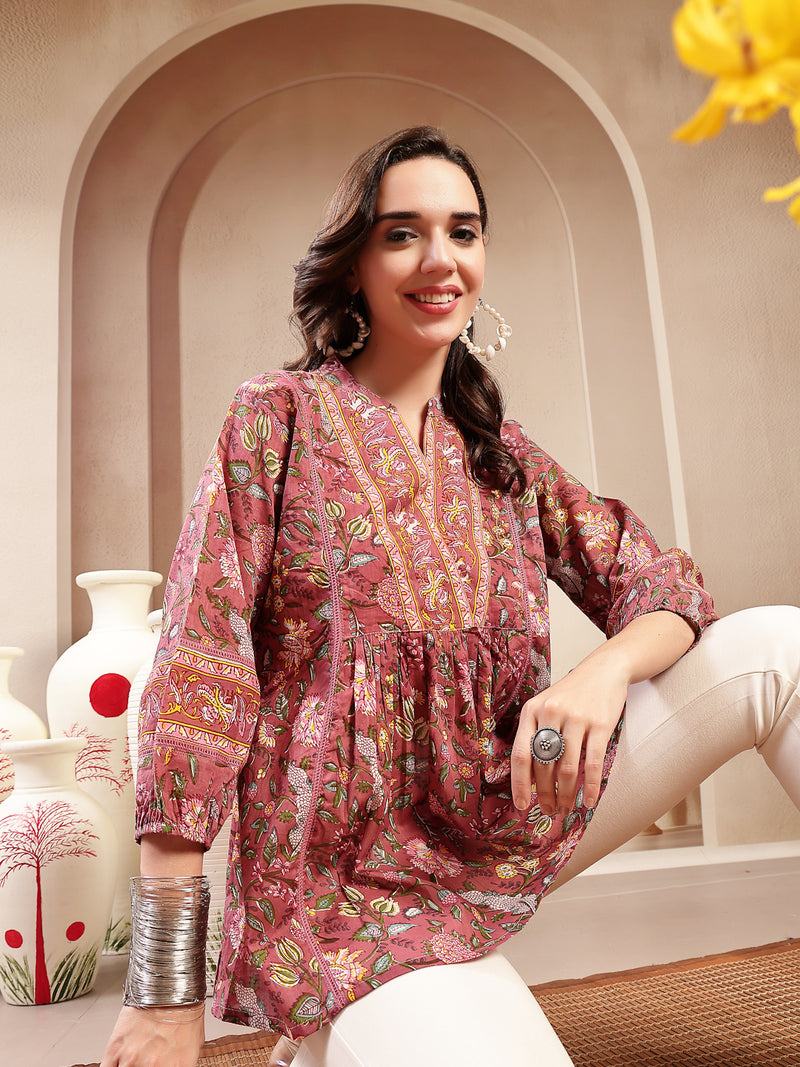 Stylum Women's Pink Floral Printed Cotton Empire Top (TOPPINKRAAGI)