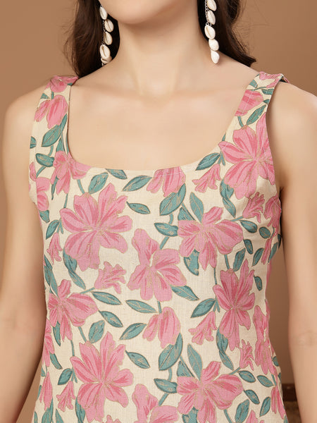 Stylum Women's Pink Floral Printed Cotton Straight Top (TOPPINKRIZZ)