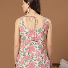 Stylum Women's Pink Floral Printed Cotton Straight Top (TOPPINKRIZZ)