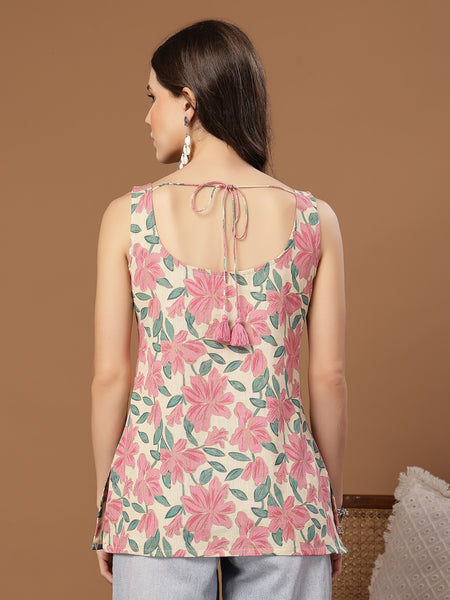 Stylum Women's Pink Floral Printed Cotton Straight Top (TOPPINKRIZZ)