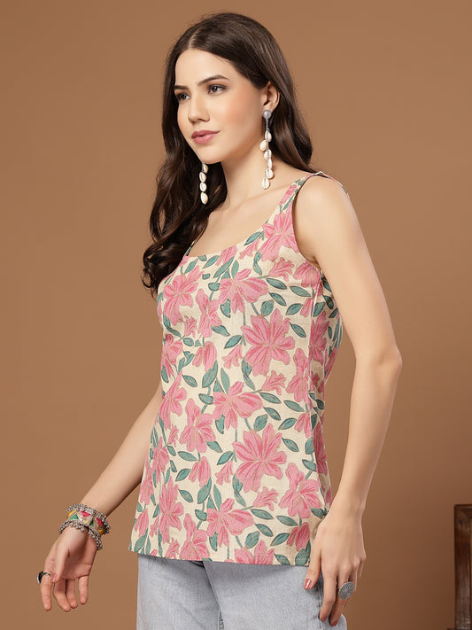 Stylum Women's Pink Floral Printed Cotton Straight Top (TOPPINKRIZZ)
