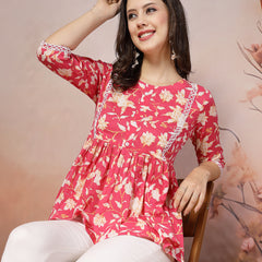 Stylum Women's Floral Printed Cotton Peplum Top (TOPPINKTIPTOP)