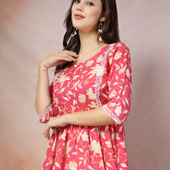 Stylum Women's Floral Printed Cotton Peplum Top (TOPPINKTIPTOP)