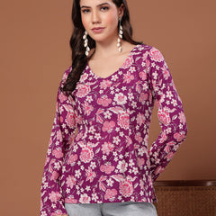 Stylum Women's Purple Floral Printed Cotton Straight Top (TOPPURPLEFIAMA)
