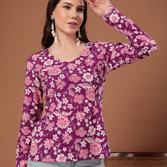 Stylum Women's Purple Floral Printed Cotton Straight Top (TOPPURPLEFIAMA)