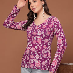 Stylum Women's Purple Floral Printed Cotton Straight Top (TOPPURPLEFIAMA)