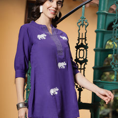 Stylum Women's Purple Solid Cotton Flex Top (TOPPURPLEHIPPO)