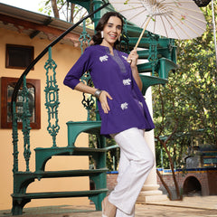 Stylum Women's Purple Solid Cotton Flex Top (TOPPURPLEHIPPO)