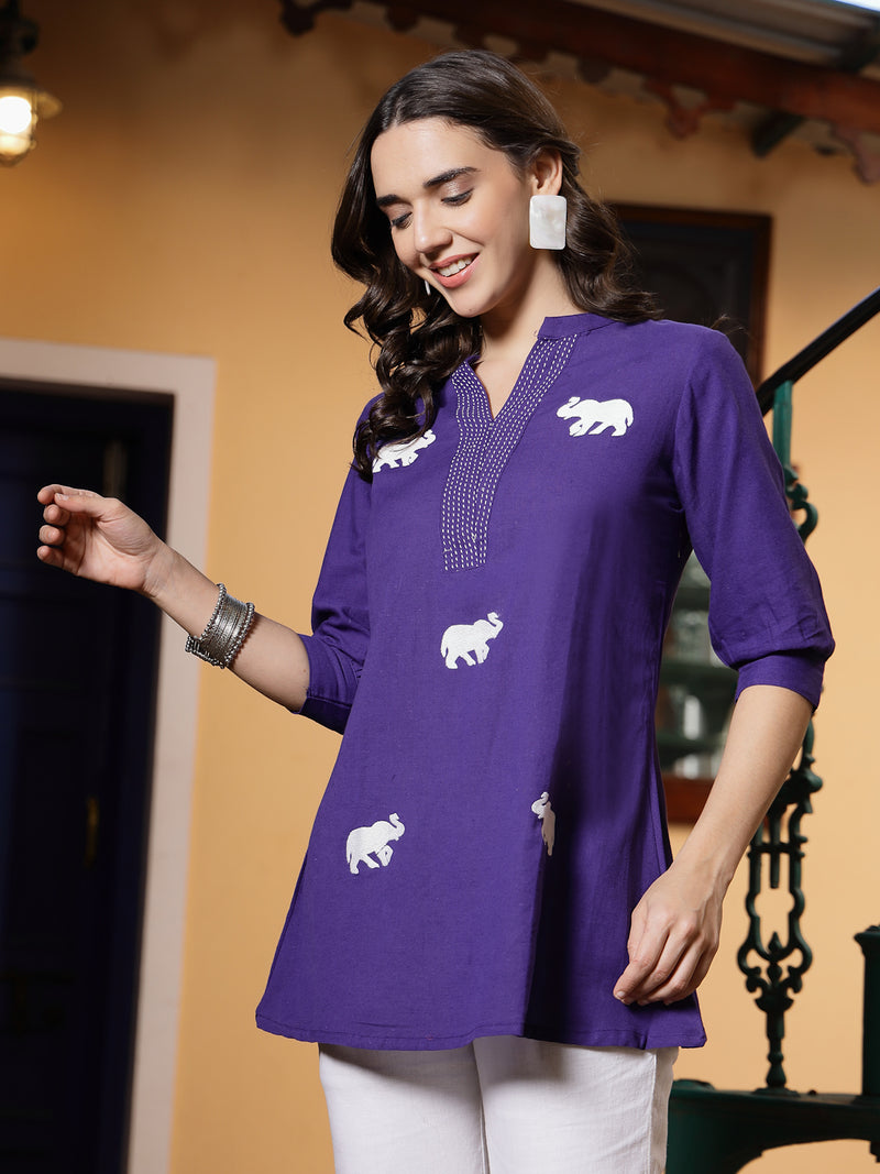 Stylum Women's Purple Solid Cotton Flex Top (TOPPURPLEHIPPO)