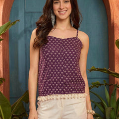 Stylum Women's Purple Buti Printed Cotton Straight Top (TOPPURPLESUNHARI)