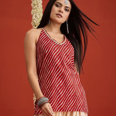 Stylum Women's Red Leheriya Printed Cotton Straight Top (TOPREDAJANTA)