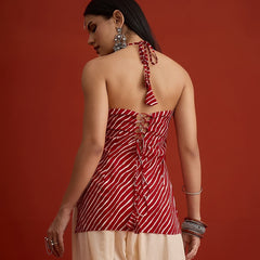 Stylum Women's Red Leheriya Printed Cotton Straight Top (TOPREDAJANTA)
