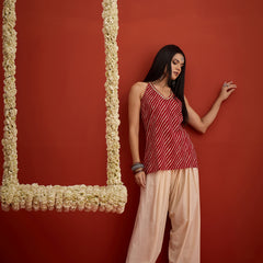 Stylum Women's Red Leheriya Printed Cotton Straight Top (TOPREDAJANTA)