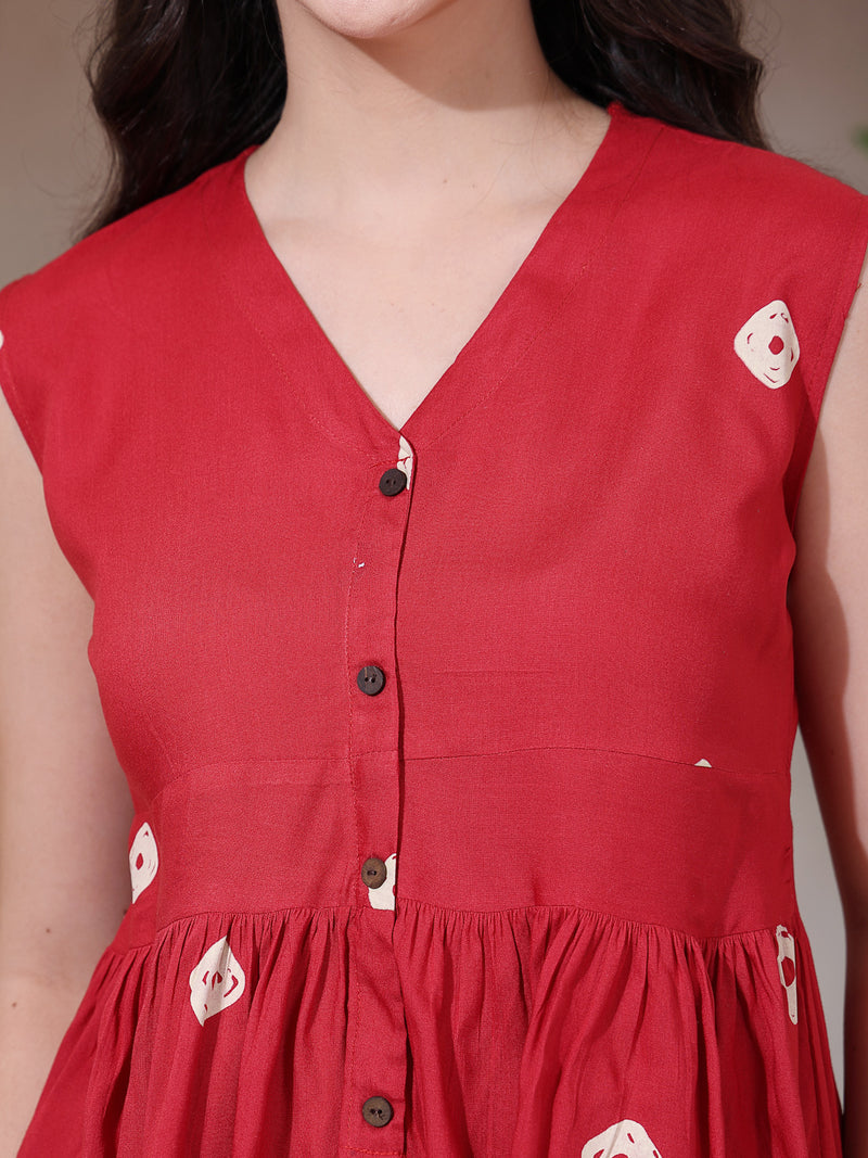 Stylum Women's Red Bandhani Printed Rayon Peplum Top (TOPREDDIMSUM)