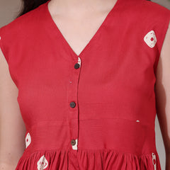 Stylum Women's Red Bandhani Printed Rayon Peplum Top (TOPREDDIMSUM)