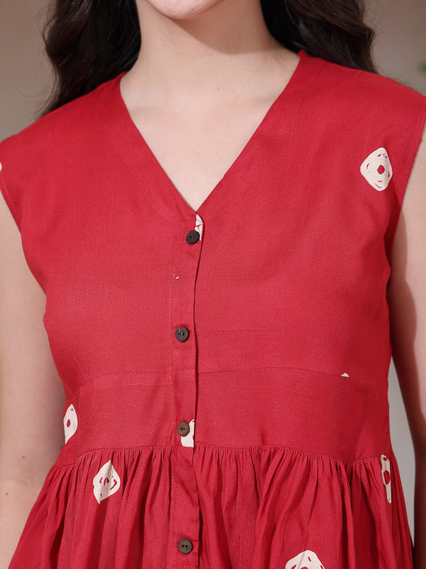 Stylum Women's Red Bandhani Printed Rayon Peplum Top (TOPREDDIMSUM)