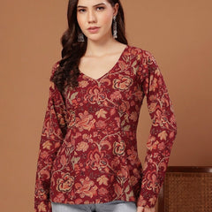 Stylum Women's Red Floral Printed Cotton Straight Top (TOPREDKRISH)