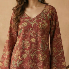 Stylum Women's Red Floral Printed Cotton Straight Top (TOPREDKRISH)