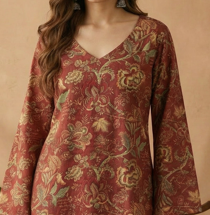 Stylum Women's Red Floral Printed Cotton Straight Top (TOPREDKRISH)