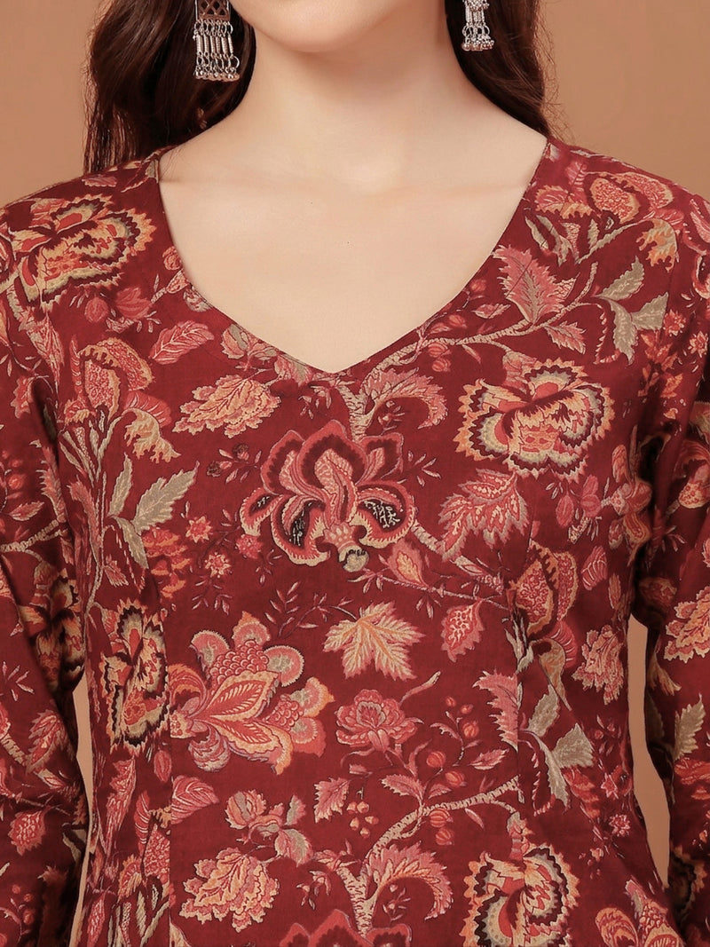 Stylum Women's Red Floral Printed Cotton Straight Top (TOPREDKRISH)