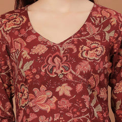 Stylum Women's Red Floral Printed Cotton Straight Top (TOPREDKRISH)