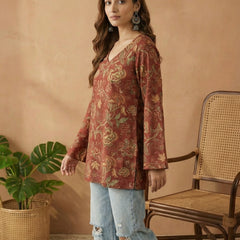 Stylum Women's Red Floral Printed Cotton Straight Top (TOPREDKRISH)