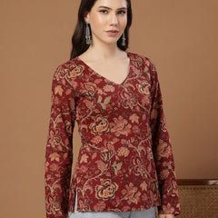 Stylum Women's Red Floral Printed Cotton Straight Top (TOPREDKRISH)