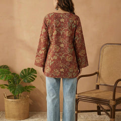 Stylum Women's Red Floral Printed Cotton Straight Top (TOPREDKRISH)