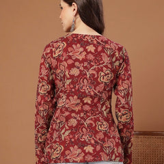 Stylum Women's Red Floral Printed Cotton Straight Top (TOPREDKRISH)
