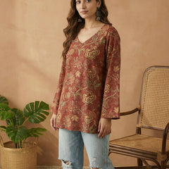 Stylum Women's Red Floral Printed Cotton Straight Top (TOPREDKRISH)