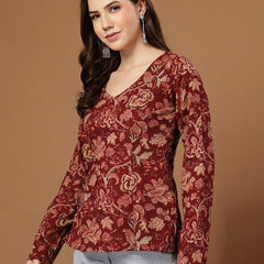 Stylum Women's Red Floral Printed Cotton Straight Top (TOPREDKRISH)